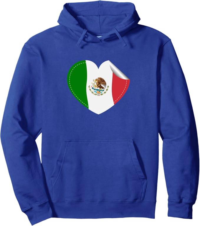 Bandera de México Corazón Pullover Hoodie - Mexican Flag Heart Design