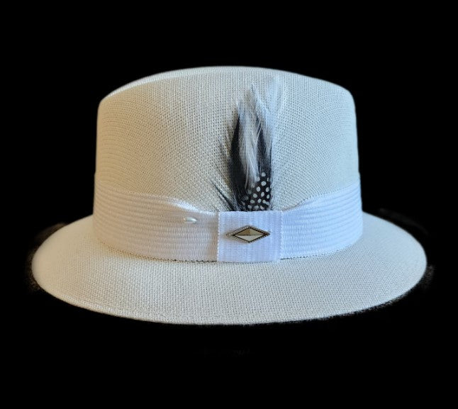 Goldline White Fedora Hat with White Band - Lowrider Flip Up or Down Style