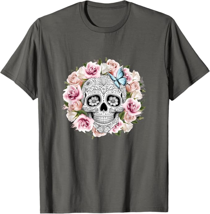 Floral Sugar Skull Men T-Shirt – Day of the Dead Mexico Dia De Los Muertos Apparel