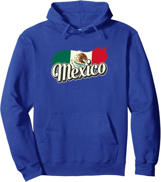 Mexican Flag Pullover Hoodie with Mexico Lettering - Bandera Design
