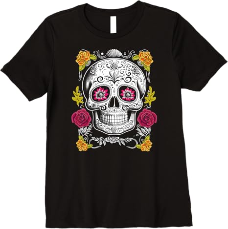 Premium Sugar Skull Women T-Shirt for Mexican Day of the Dead Celebration