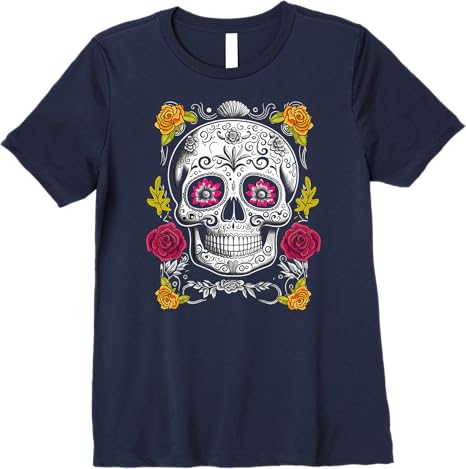 Premium Sugar Skull Women T-Shirt for Mexican Day of the Dead Celebration