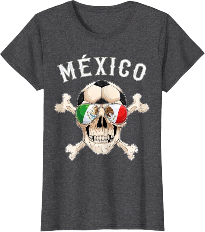 Mexico Pirate Soccer Fan Women T-Shirt – Skull with Mexican Flag Apparel