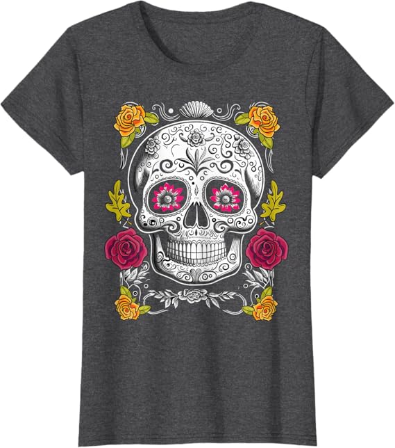 Sugar Skull Mexican Day of the Dead Women T-Shirt - Festive Dia de los Muertos Apparel
