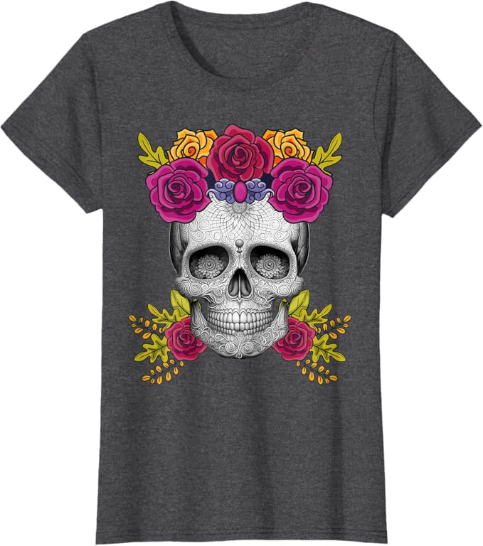 Mexican Day of the Dead Sugar Skull Women T-Shirt – Dia De Los Muertos Apparel