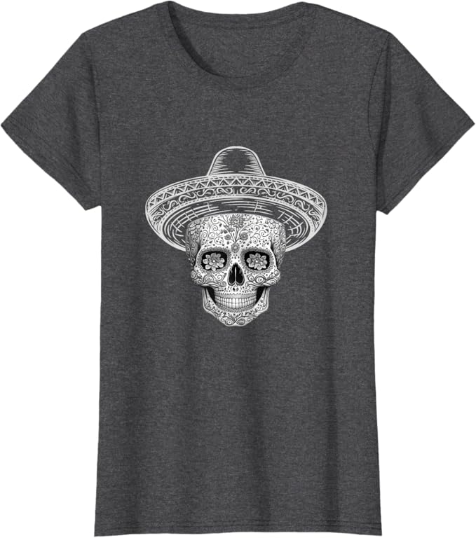 Mexican Sugar Skull Women T-Shirt – Day of the Dead Sombrero Calaveras Design