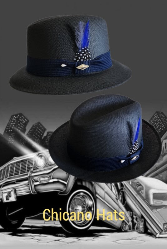 Goldline Fedora with Black/Navy Blue Band – Lowrider Flip-Up or Flip-Down Style