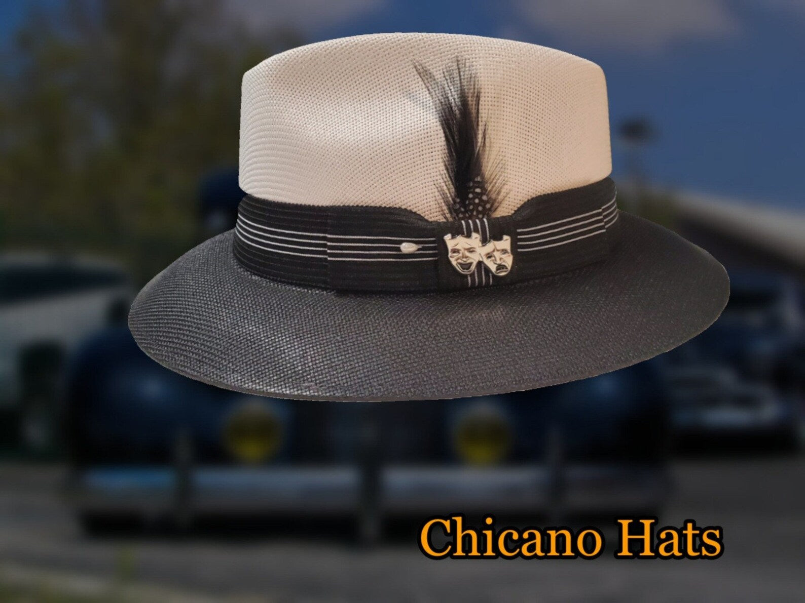 Two-Tone Khaki and Coffee Bean Goldline Chingon Wide Brim Garcia Hat - Smile Now Cry Later Design