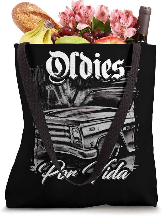 Oldies Por Vida Vintage Car Lowrider Mexican Chicano Tote Bag - Stylish and Unique