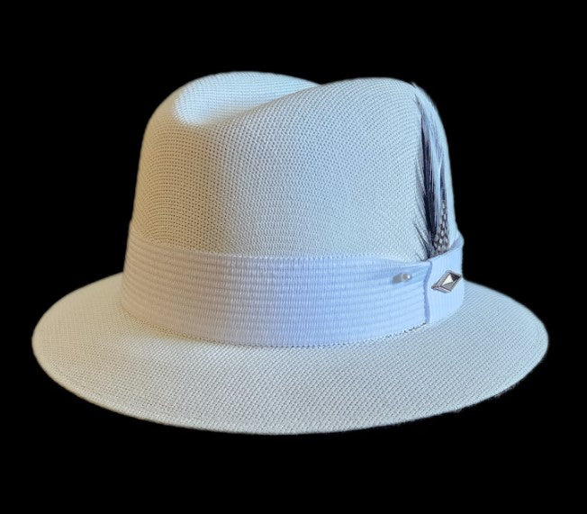 Goldline White Fedora Hat with White Band - Lowrider Flip Up or Down Style