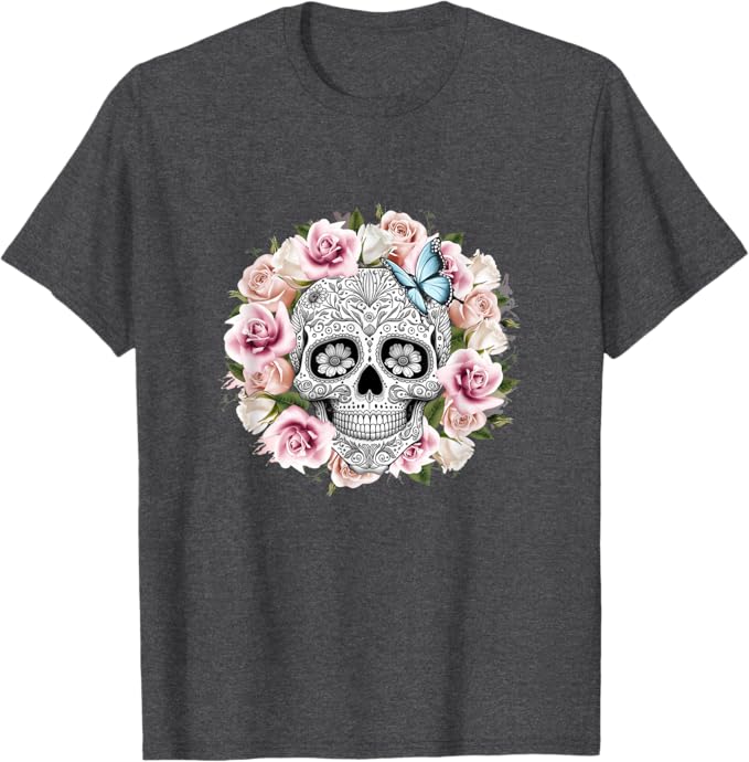 Floral Sugar Skull Men T-Shirt – Day of the Dead Mexico Dia De Los Muertos Apparel