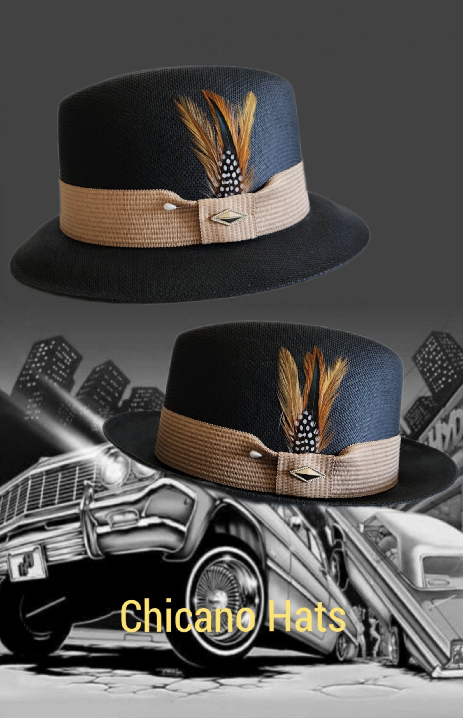 Goldline Black and Khaki Fedora with Adjustable Flip-Up/Down Lowrider Brim