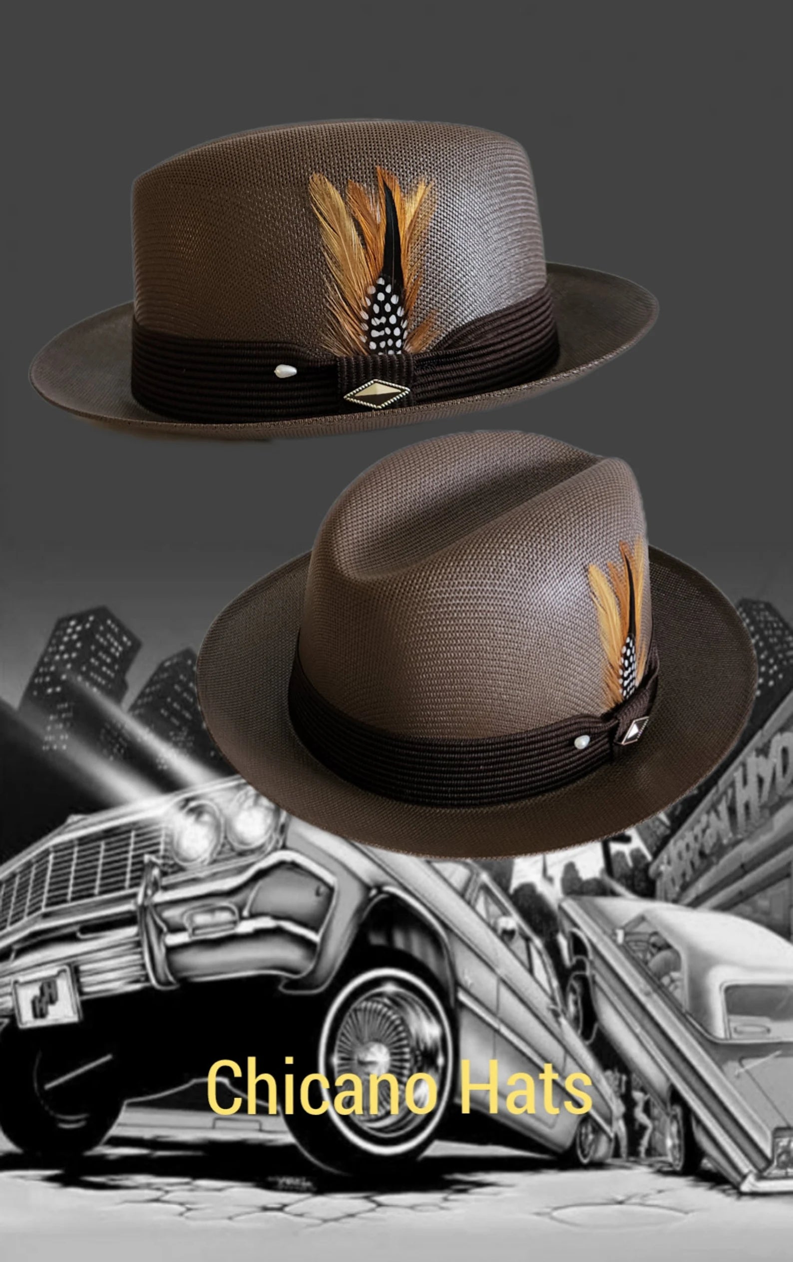 Goldline Brown Fedora - Stylish Lowrider Hat with Flip-Up or Down Brim