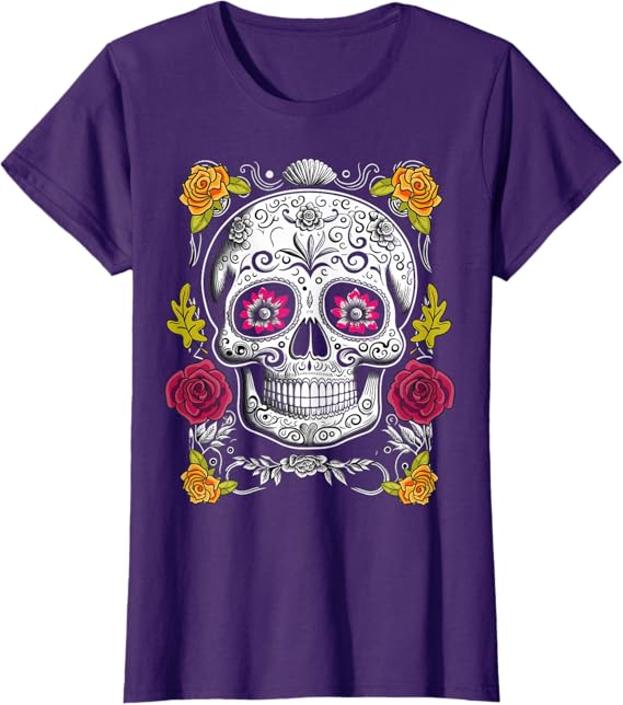 Sugar Skull Mexican Day of the Dead Women T-Shirt - Festive Dia de los Muertos Apparel