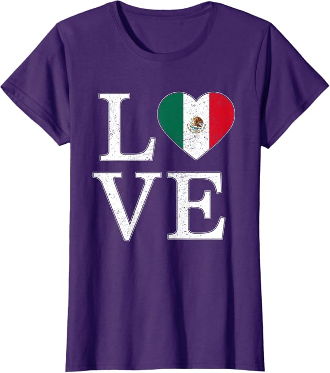 Mexico Love Women T-Shirt – Vintage Mexican Flag Heart Design