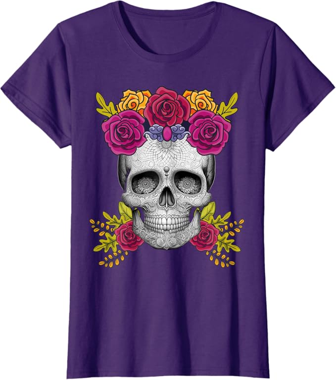 Mexican Day of the Dead Sugar Skull Women T-Shirt – Dia De Los Muertos Apparel