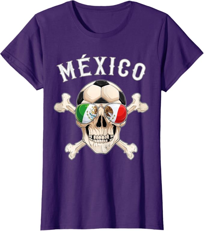Mexico Pirate Soccer Fan Women T-Shirt – Skull with Mexican Flag Apparel
