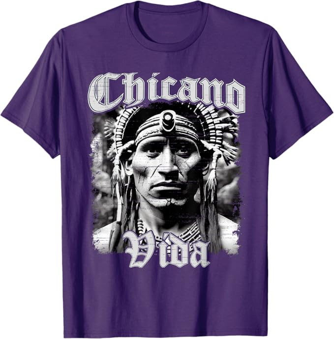 Chicano Vida Vintage Aztec Native American Mexican Men T-Shirt - Cultural Graphic Tee