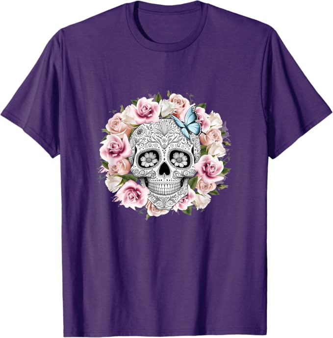 Floral Sugar Skull Men T-Shirt – Day of the Dead Mexico Dia De Los Muertos Apparel