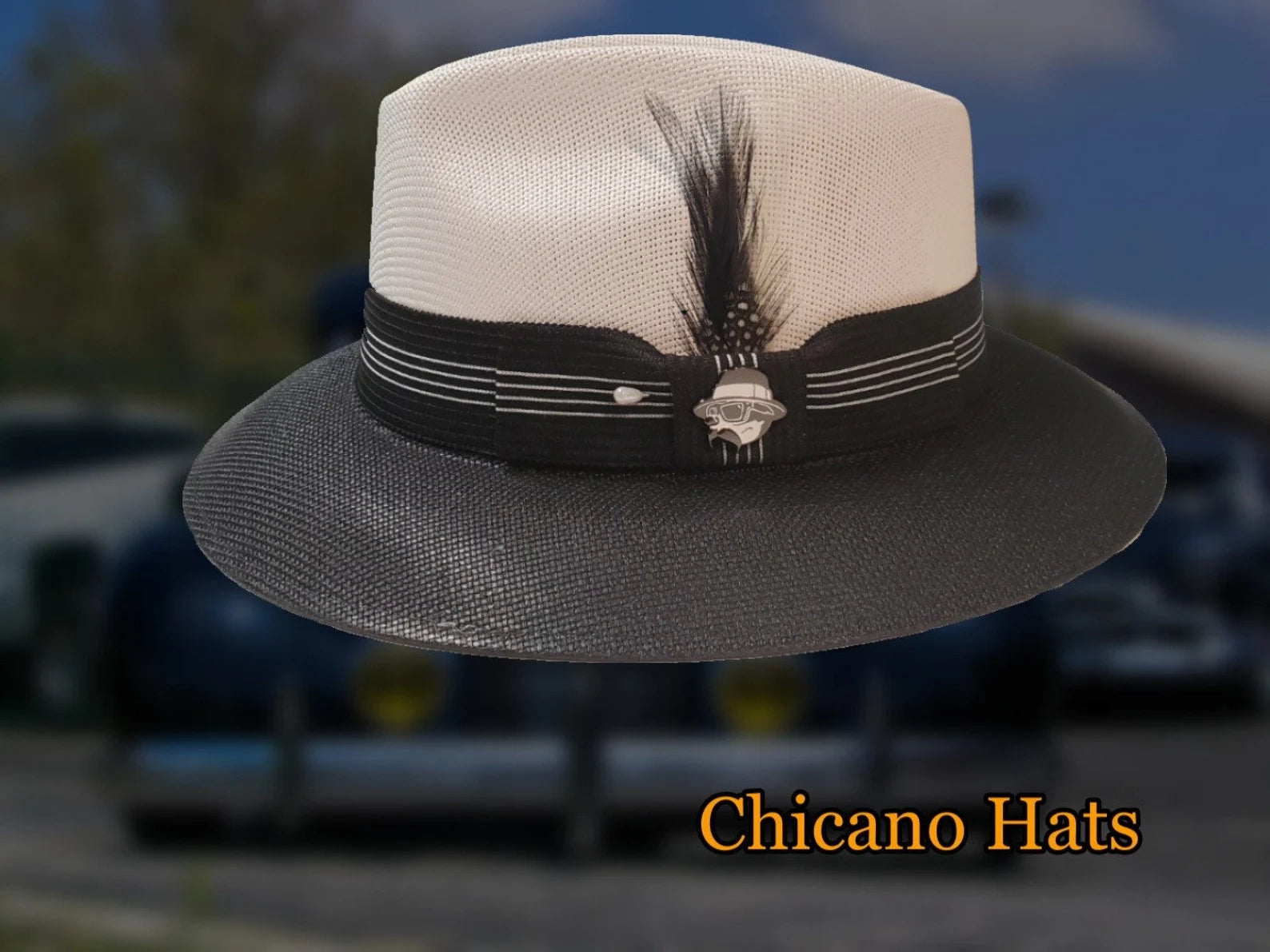 Two-Tone Khaki and Coffee Bean Goldline Chingon Wide Brim Garcia Hat with Chingon Felix Pin