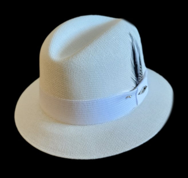 Goldline White Fedora Hat with White Band - Lowrider Flip Up or Down Style