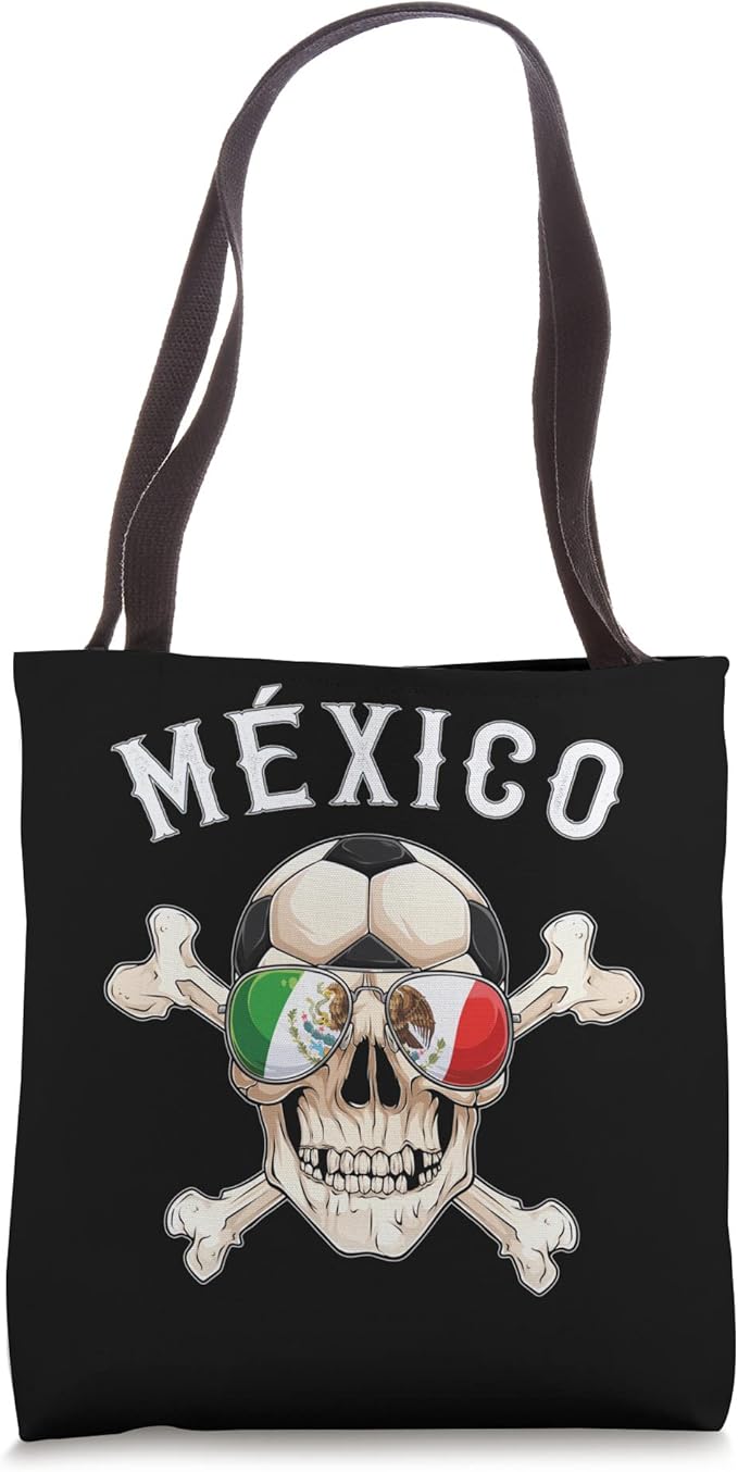 Mexico Pirate Soccer Fan Skull Tote Bag with Mexican Flag Design