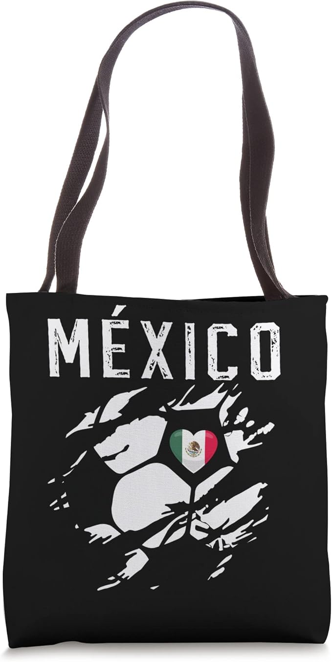Mexico Retro Vintage Soccer Fan Tote Bag - Mexican Flag Heart Design