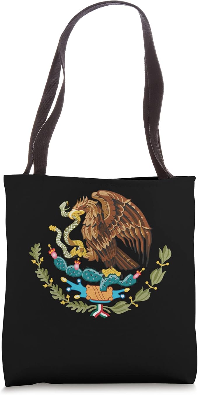 Mexican Flag Coat of Arms Aztec Tenochtitlan Eagle on Cactus Tote Bag