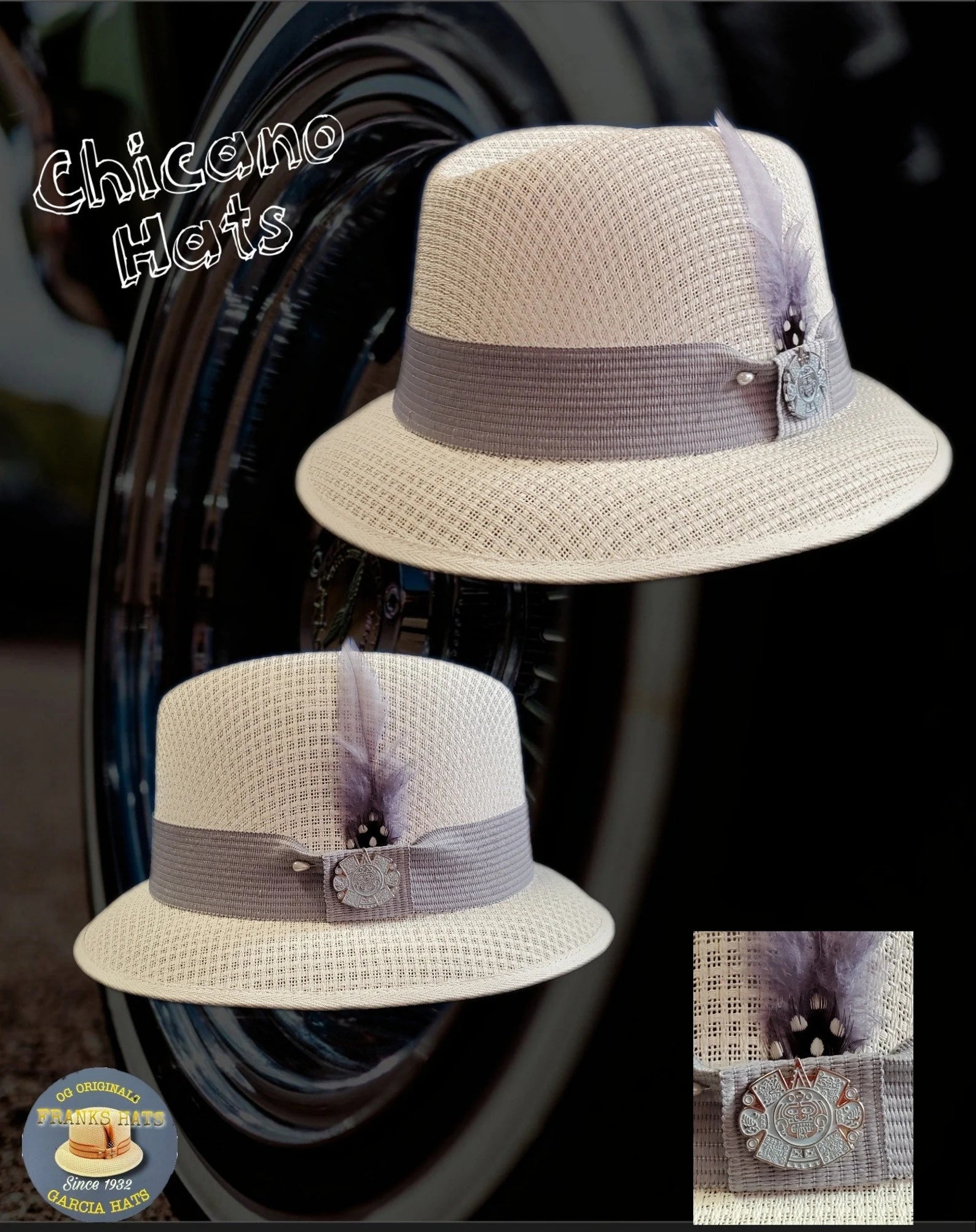 Classic Traditional Light Gray Garcia Hat Derby Fedora with Dark Gray Band and Lapel Pin - Lowrider Style