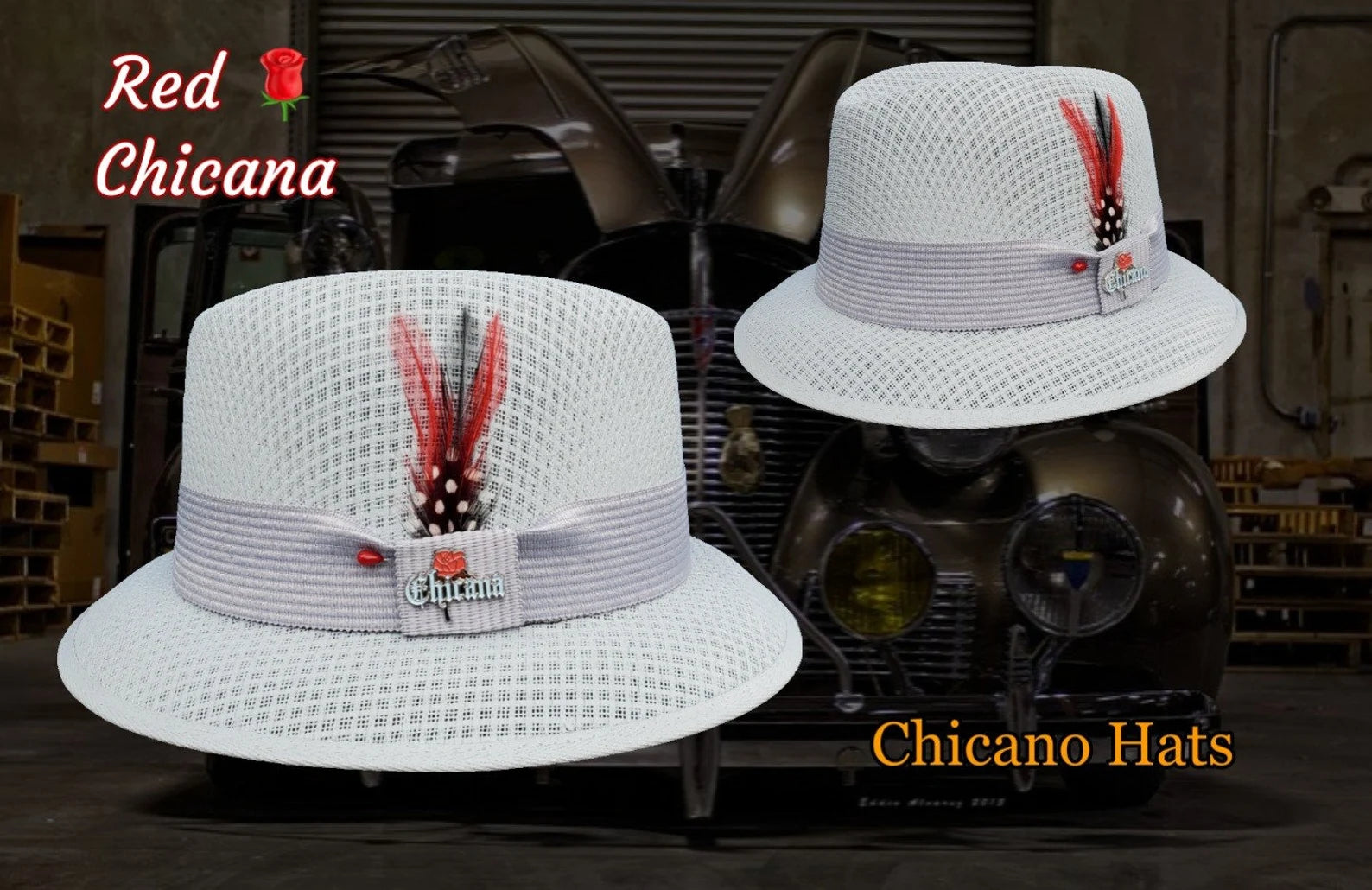Classic Traditional Light Gray Garcia Hat Derby Fedora with Lowrider Dark Gray Band & Chicana Lapel Pin