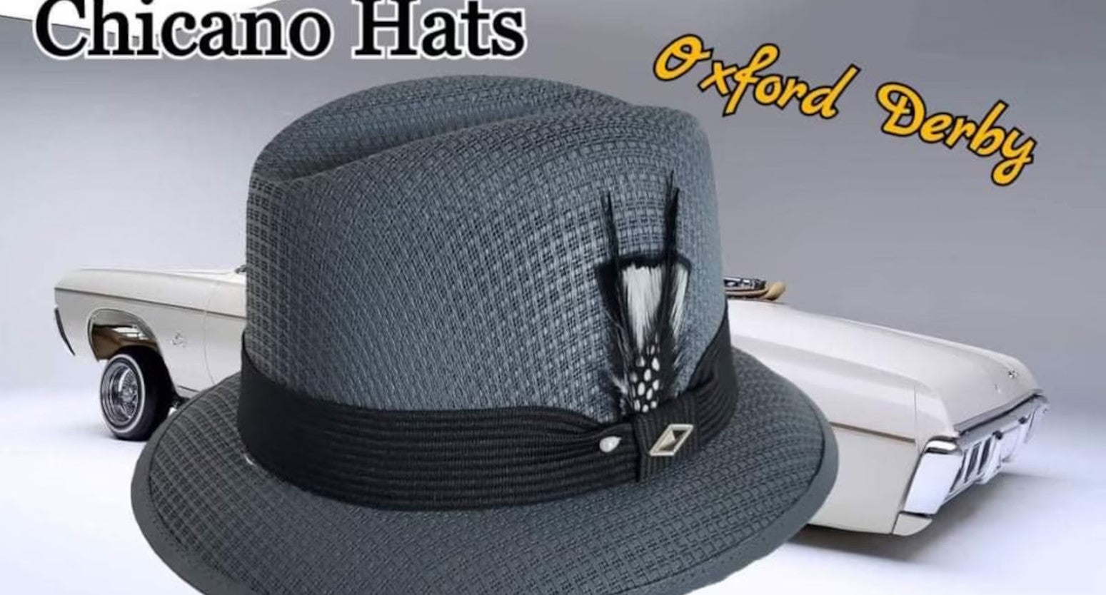 Classic Traditional Garcia Oxford Blue Gray Derby Fedora – Lowrider Style Hat