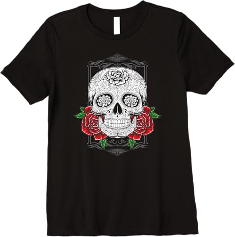 Mexican Calaveras Flower Skull Dia de los Muertos Premium Women T-Shirt – Unique Day of the Dead Design