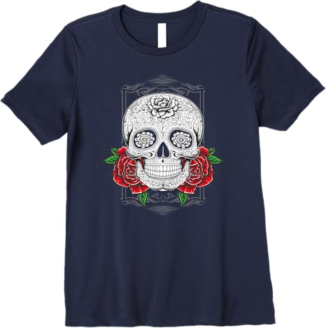 Mexican Calaveras Flower Skull Dia de los Muertos Premium Women T-Shirt – Unique Day of the Dead Design