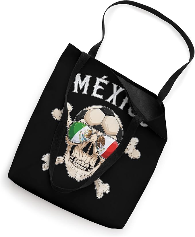 Mexico Pirate Soccer Fan Skull Tote Bag with Mexican Flag Design