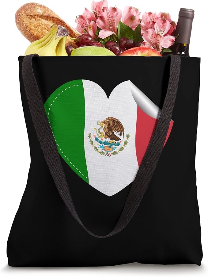 Bandera de México Heart Design Tote Bag - Mexican Flag Heart Print