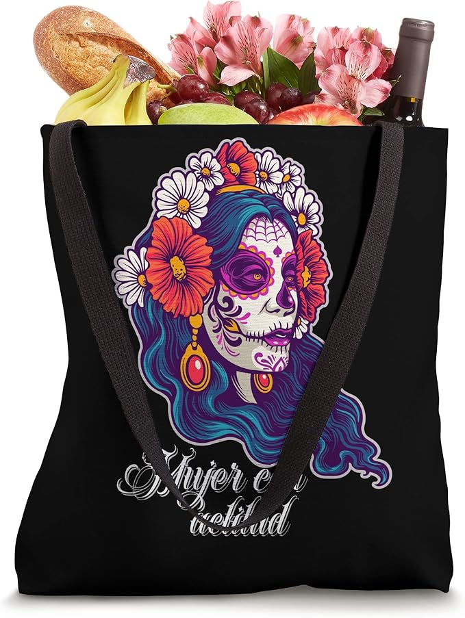 Mujer Con Actitud Mexican Sugar Skull Tote Bag for Women and Girls