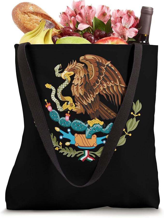 Mexican Flag Coat of Arms Aztec Tenochtitlan Eagle on Cactus Tote Bag