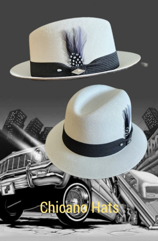 Goldline White and Black Band Fedora Hat - Lowrider Flip Up or Down Style