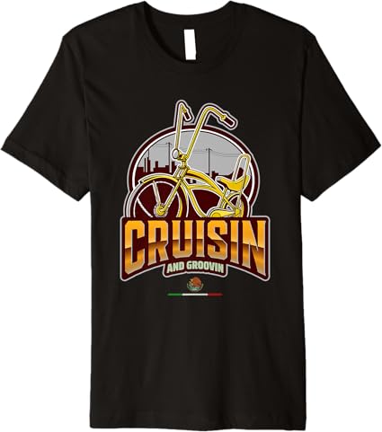 Chicano Lowrider Bike Mexican Premium Men T-Shirt - Cruisin' & Groovin' Design