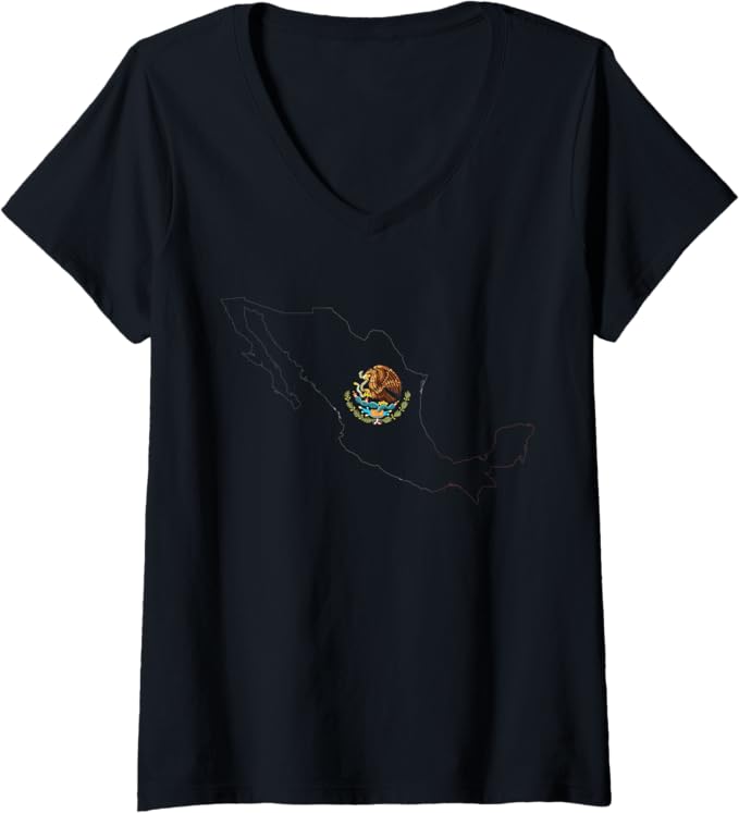 Women's Mexico Flag V-Neck Women T-Shirt - Escudo Nacional de México Map Mexican Pride Shirt