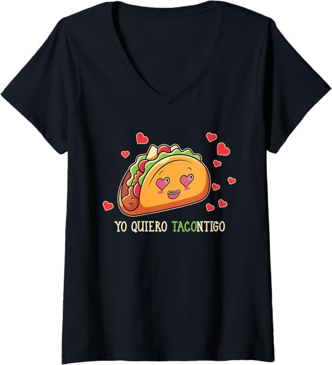 Women's Yo Quiero Tacontigo Funny Taco Latina Mexicana V-Neck Women T-Shirt