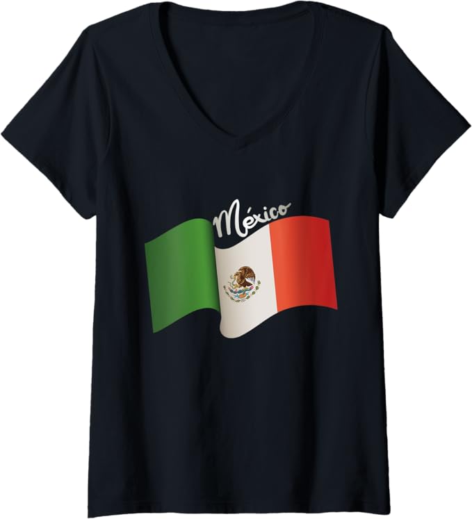 Women's Vintage Mexican Flag Retro Bandera Mexicana V-Neck Women T-Shirt – Mexico Pride Top