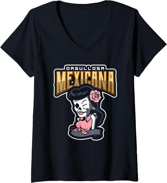 Women's Orgullosa Mexicana Vintage Mexican Rockabilly Lowrider V-Neck Women T-Shirt - Retro Style