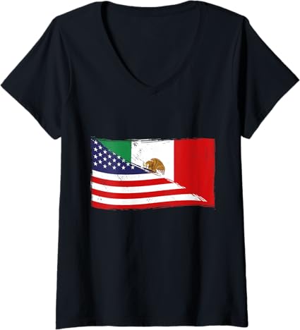 Women's Vintage Bandera Mexicana Mexico Flag V-Neck T-Shirt