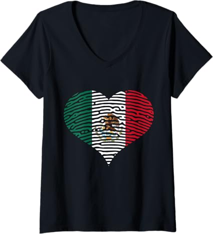 Women's Mexican Flag Heart DNA Bandera V-Neck T-Shirt