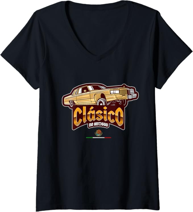 Women's Clásico No Antiguo Lowrider Mexican Chicano Hombre V-Neck Women T-Shirt - Vintage Style