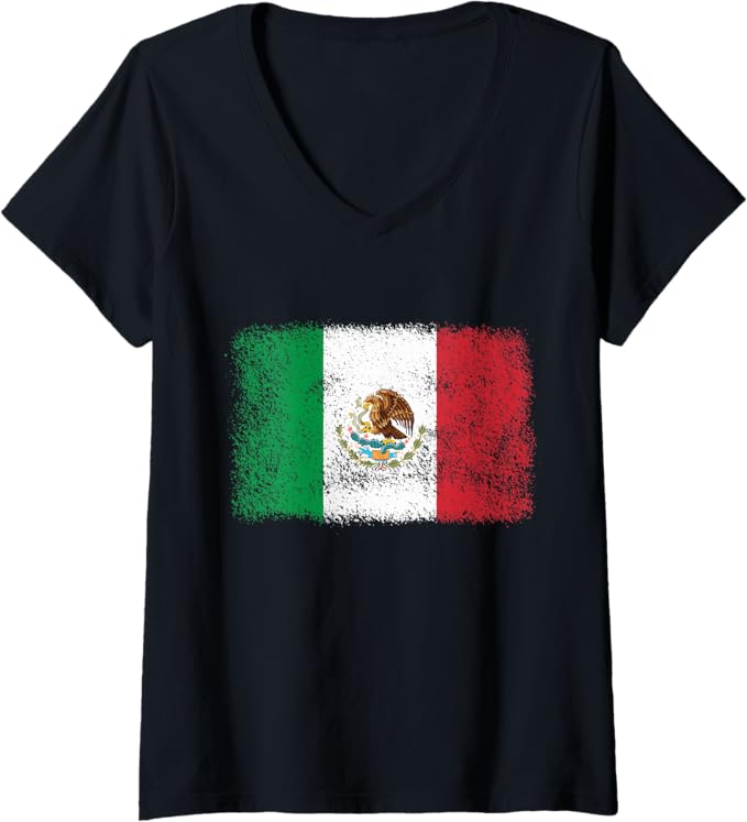 Women's Retro Mexico Flag V-Neck Women T-Shirt – Mexican Bandera Pride Camiseta