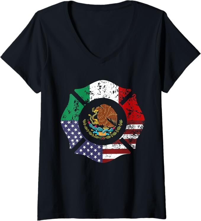 Women's USA Mexico Flag Escudo Nacional de México V-Neck Women T-Shirt