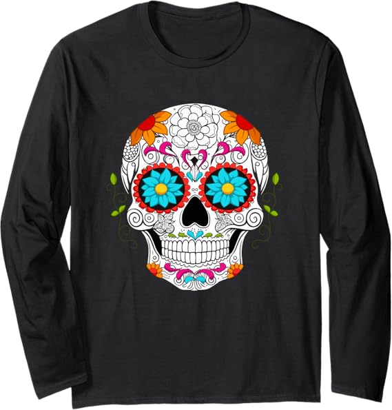 Colorful Calaveras de Azucar Mexican Día de los Muertos Long Sleeve T-Shirt