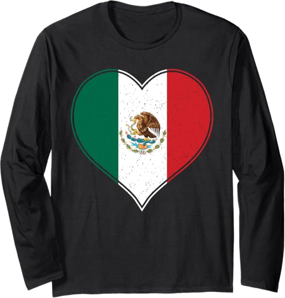 Corazon Mexicano Mexican Flag Long Sleeve T-Shirt - Stylish Bandera de México Design